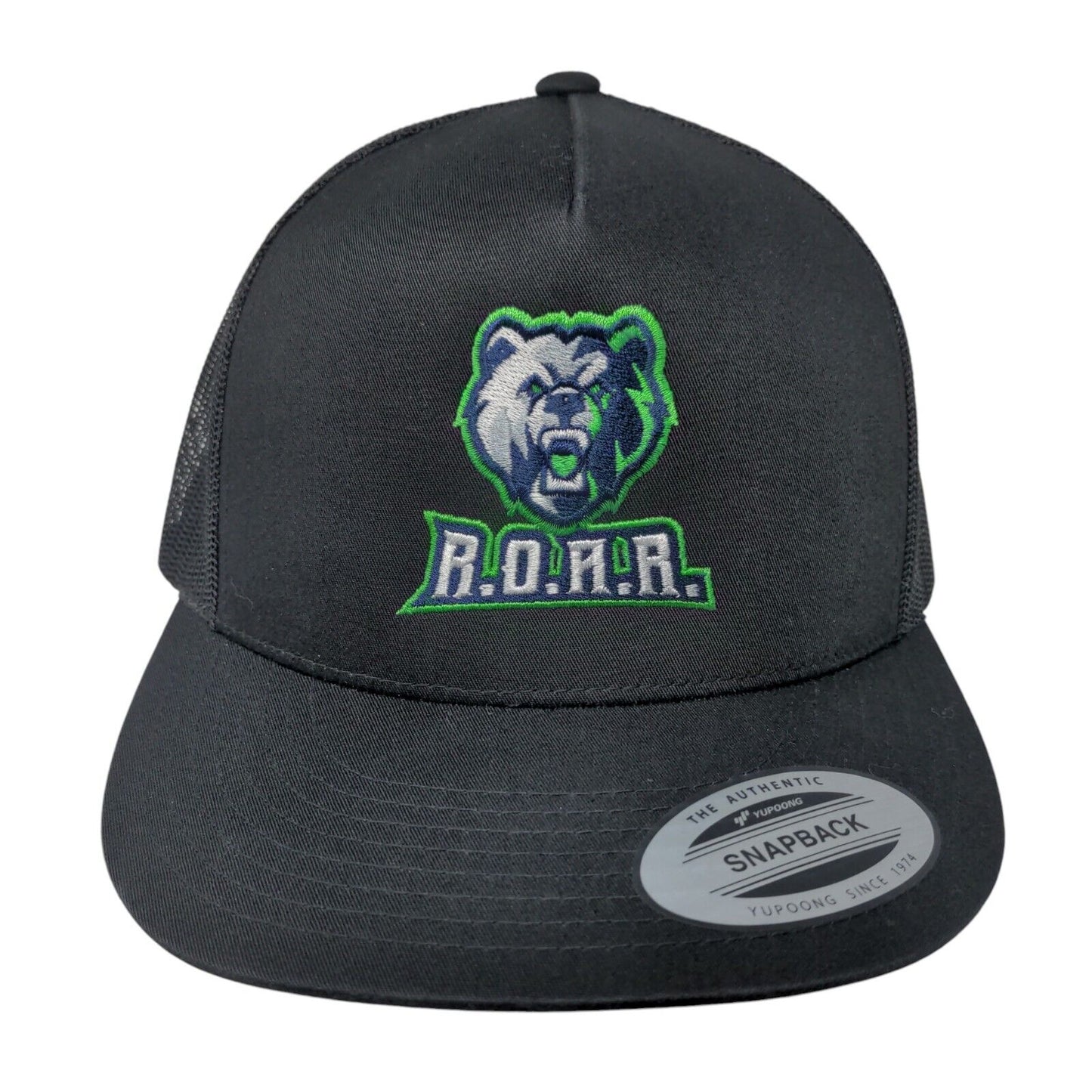 ROAR Snapback Trucker Hat Black OSFA Adjustable Embroidered Mesh Back Sport-Tek