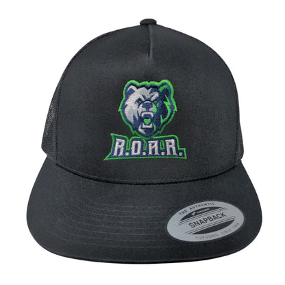 ROAR Snapback Trucker Hat Black OSFA Adjustable Embroidered Mesh Back Sport-Tek