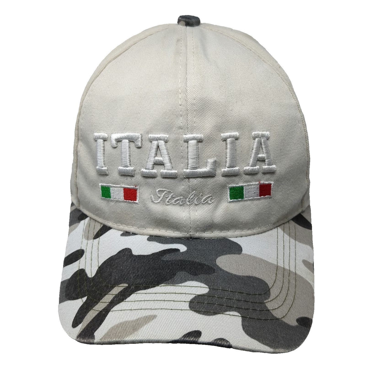 Beige Italia Baseball Cap One Size Camo Bill Strapback Hat Italy Flag Embroidery