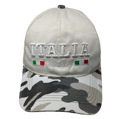 Beige Italia Baseball Cap One Size Camo Bill Strapback Hat Italy Flag Embroidery