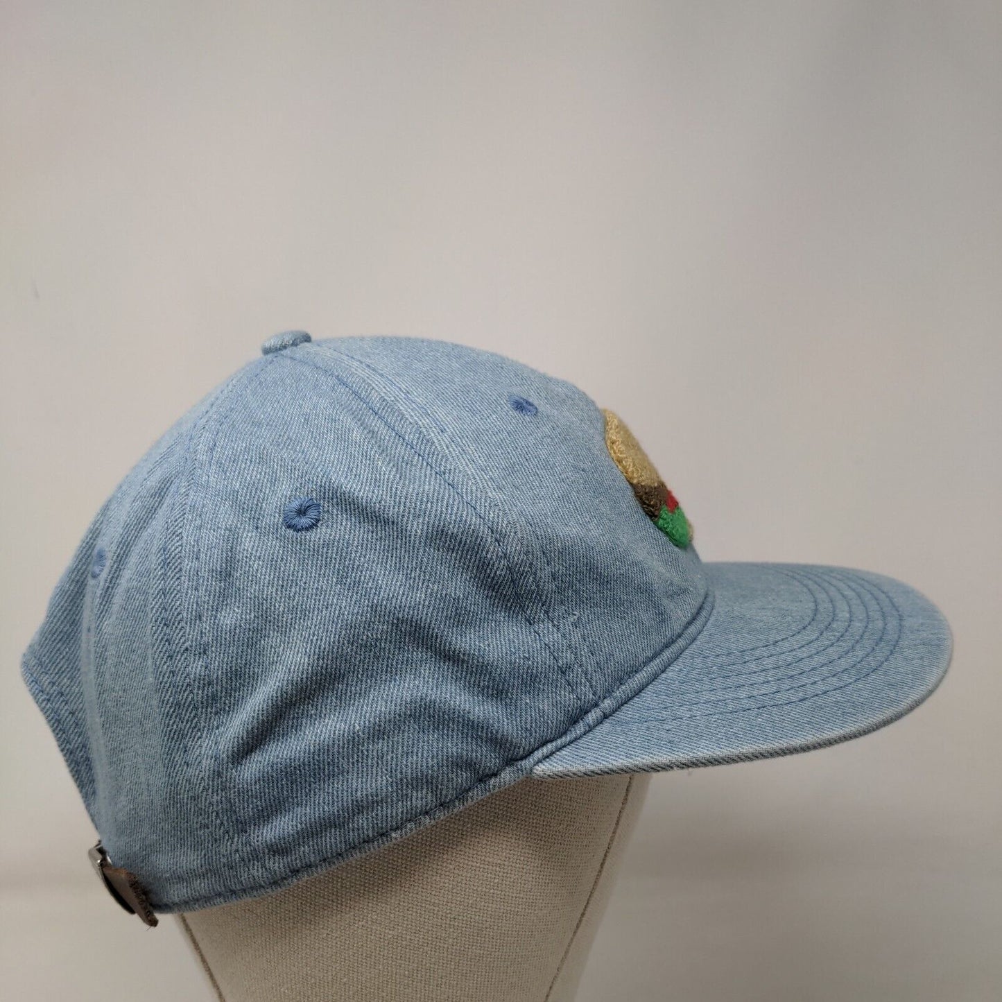 Cheeseburger Slideback Hat Blue One Size Adjustable Crochet Logo Vented Holes