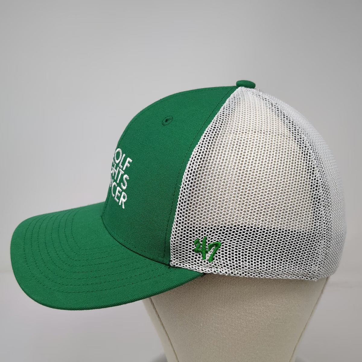 '47 Green White Baseball Cap One Size Mesh Back Snapback Golf Fights Cancer Hat