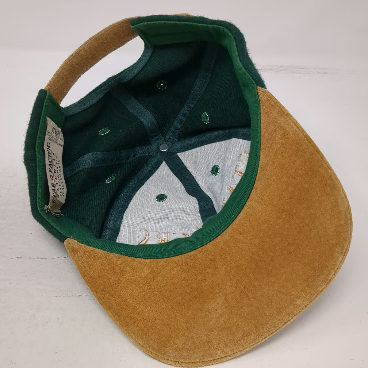 Star Pacific Starbucks Green Baseball Cap Suede Brim Wool Blend Hat Vintage