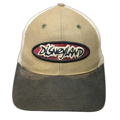 Mickey Inc Disneyland Hat Snapback Beige Brown White Vintage Embroidered Patch