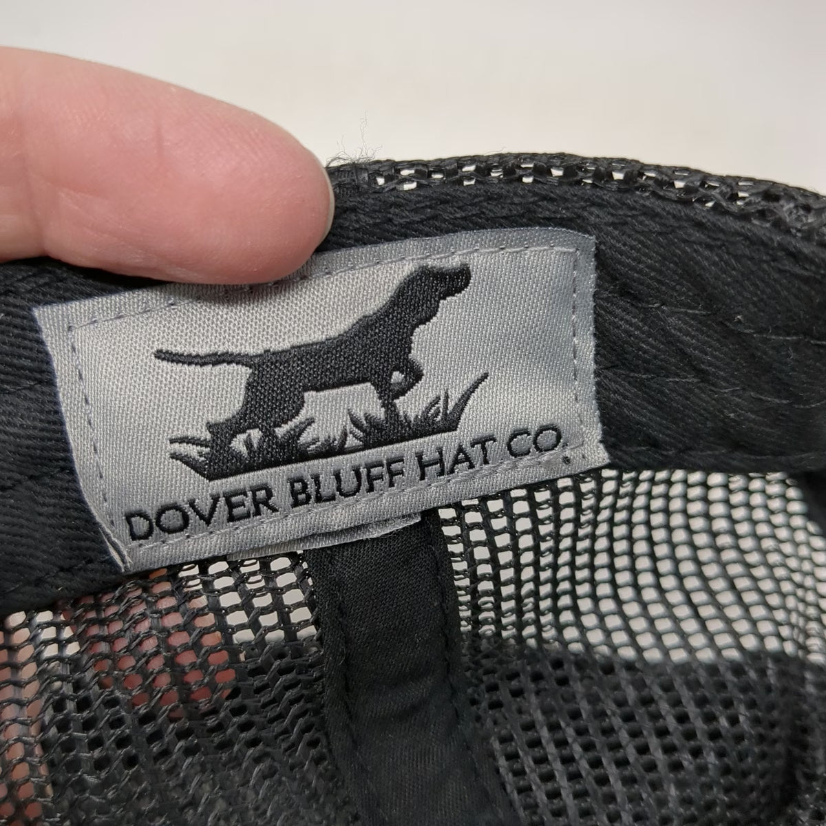 Dover Bluff Hat Co Trucker Hat Black One Size Mesh Back Leather Patch Hook Logo