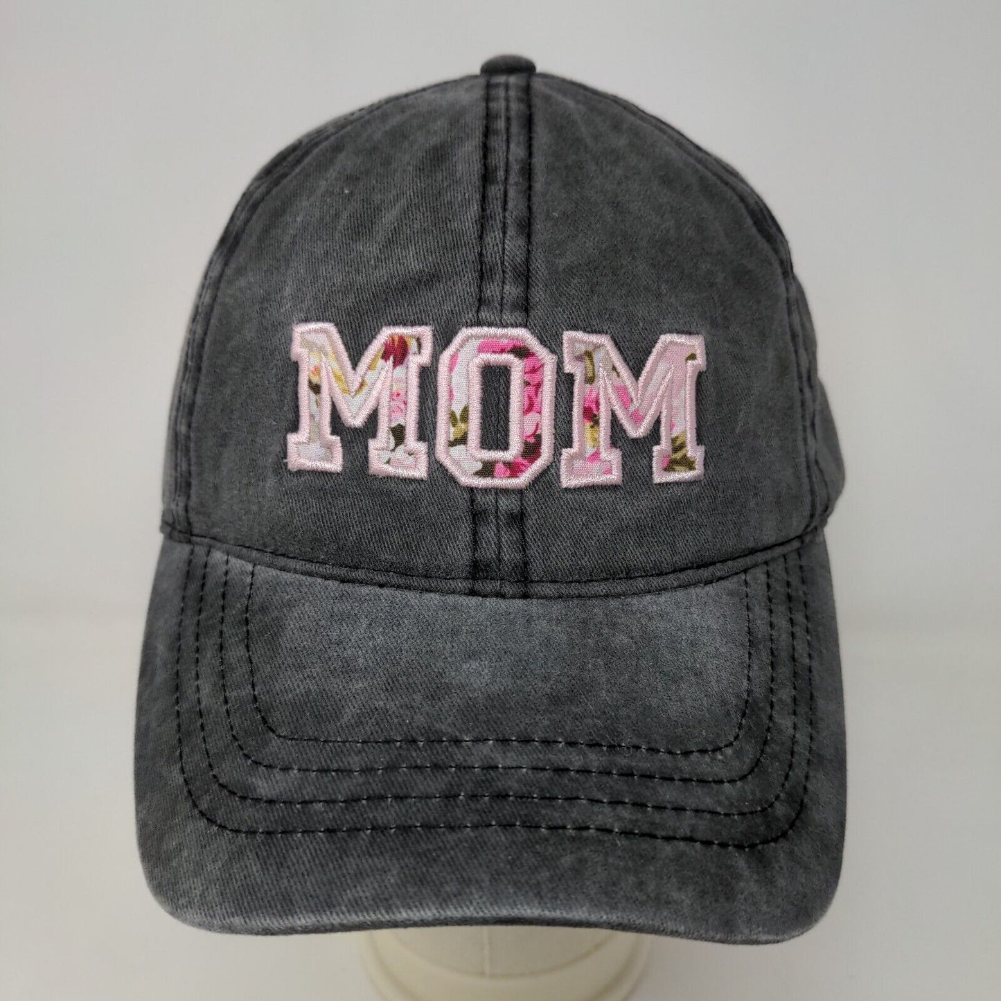 David & Young Women's Slideback Hat Gray Size OSFM Embroidered MOM Logo Cotton