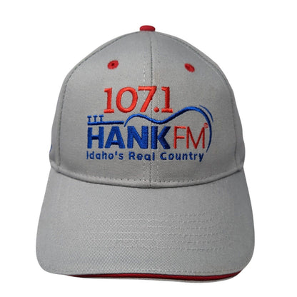 107.1 Hank FM Idaho's Real Country Strapback Hat Gray OS Adjustable Embroidered