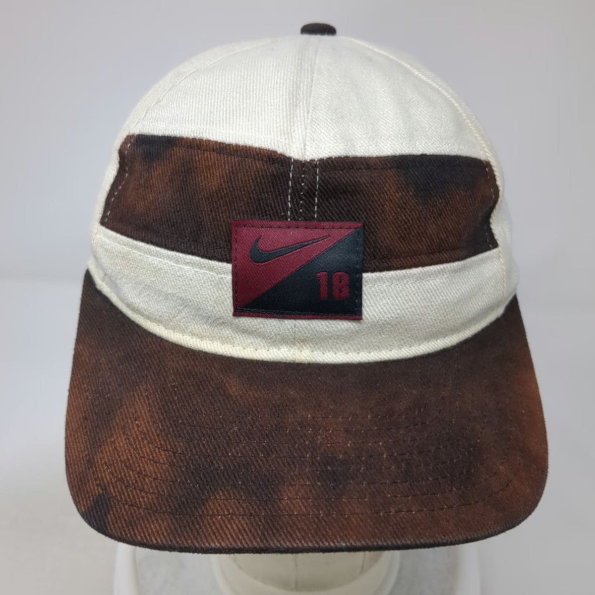 Nike Baseball Cap Hat One Size Beige Brown Golf 18 Patch Strapback Green Brim
