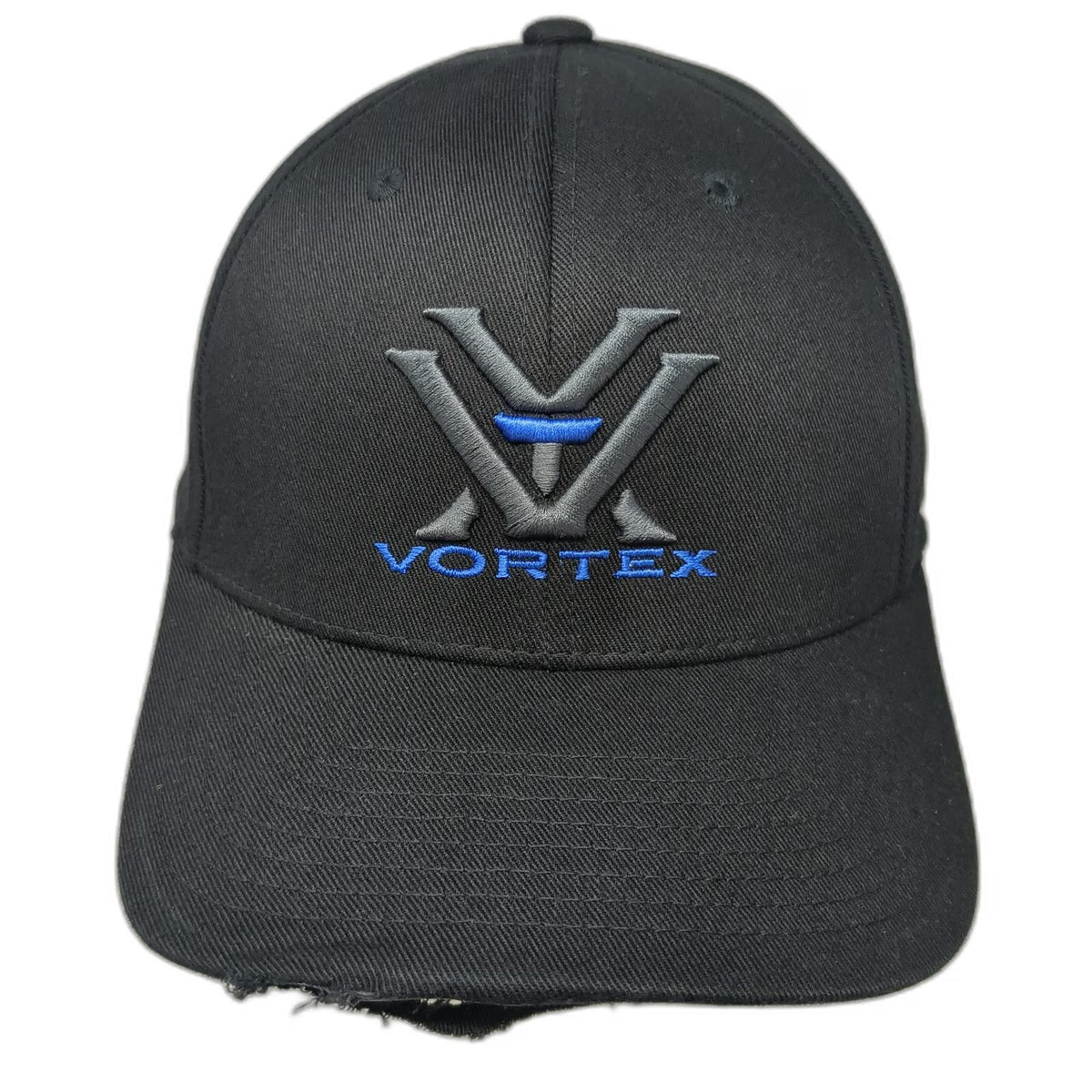 Vortex Baseball Cap Black XL Flexfit Structured Embroidered Logo Distressed Hat