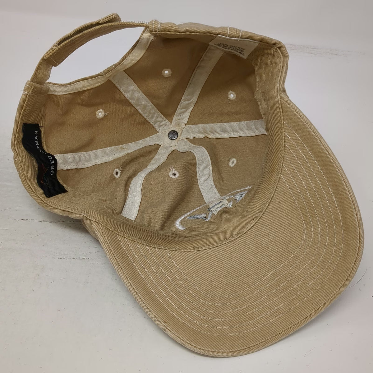Greg Norman Baseball Cap Beige One Size Shark Logo Cotton Contrast Stitching Hat