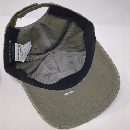 Carhartt Strapback Baseball Cap Green One Size Adjustable Leather Patch Cotton