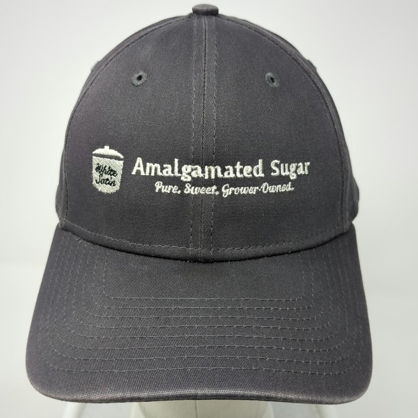New Era Baseball Cap Gray M Amalgamated Sugar White Satin Stretch Fit Hat