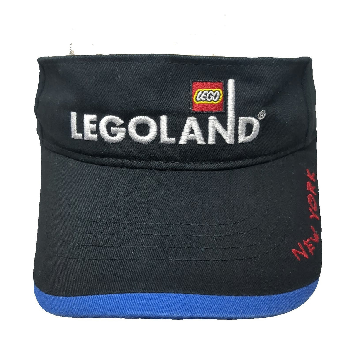 Legoland New York Visor Black One Size Adjustable Hat Strapback Blue Brim Logo
