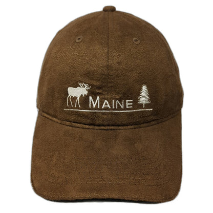 Maine Scene Inc. Baseball Cap Brown One Size Suede Moose Pine Tree Hat