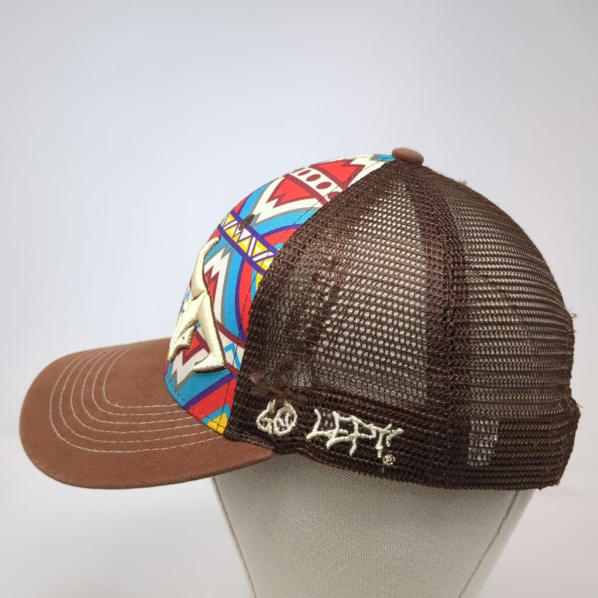 Go Left Apparel Co. Trucker Hat Brown OS Bull Skull Geometric Aztec Pattern