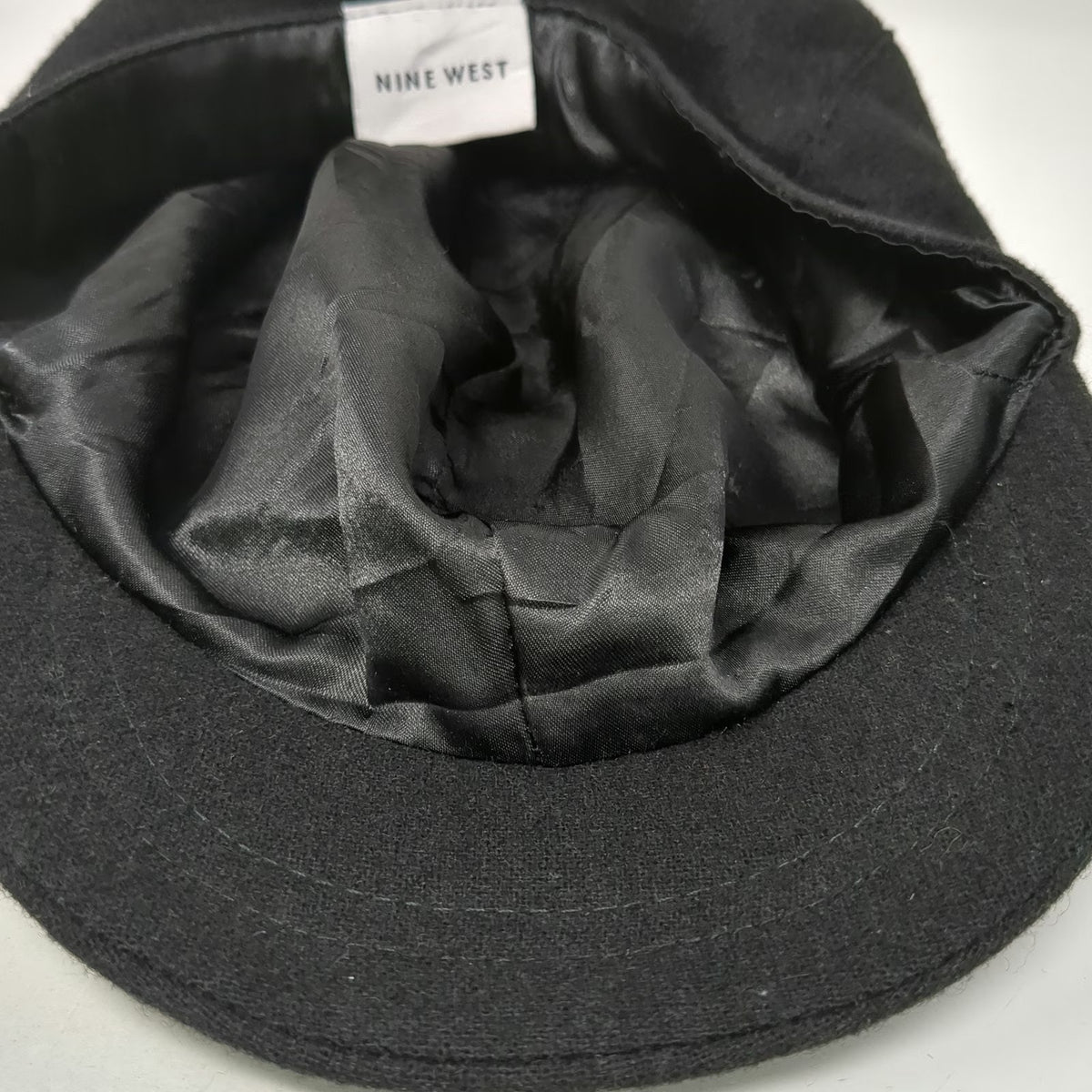 Nine West Army Cap Black One Size Wool Blend Buckle Strap Fashion Flat Top Hat