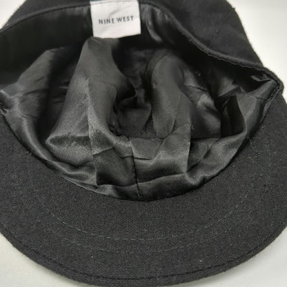 Nine West Army Cap Black One Size Wool Blend Buckle Strap Fashion Flat Top Hat