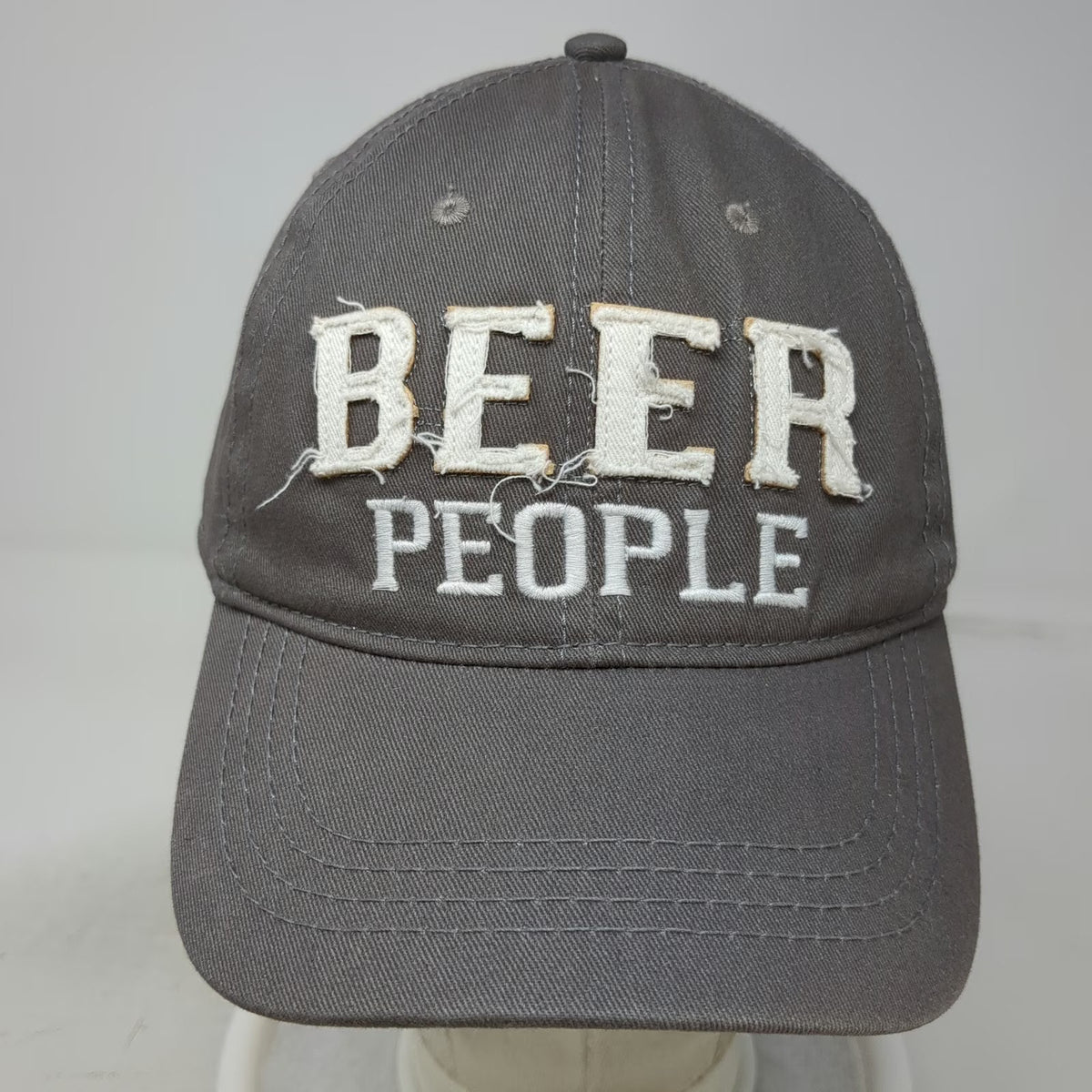 We People Baseball Cap Gray One Size Beer Patch Frayed Slideback Hat Underbrim