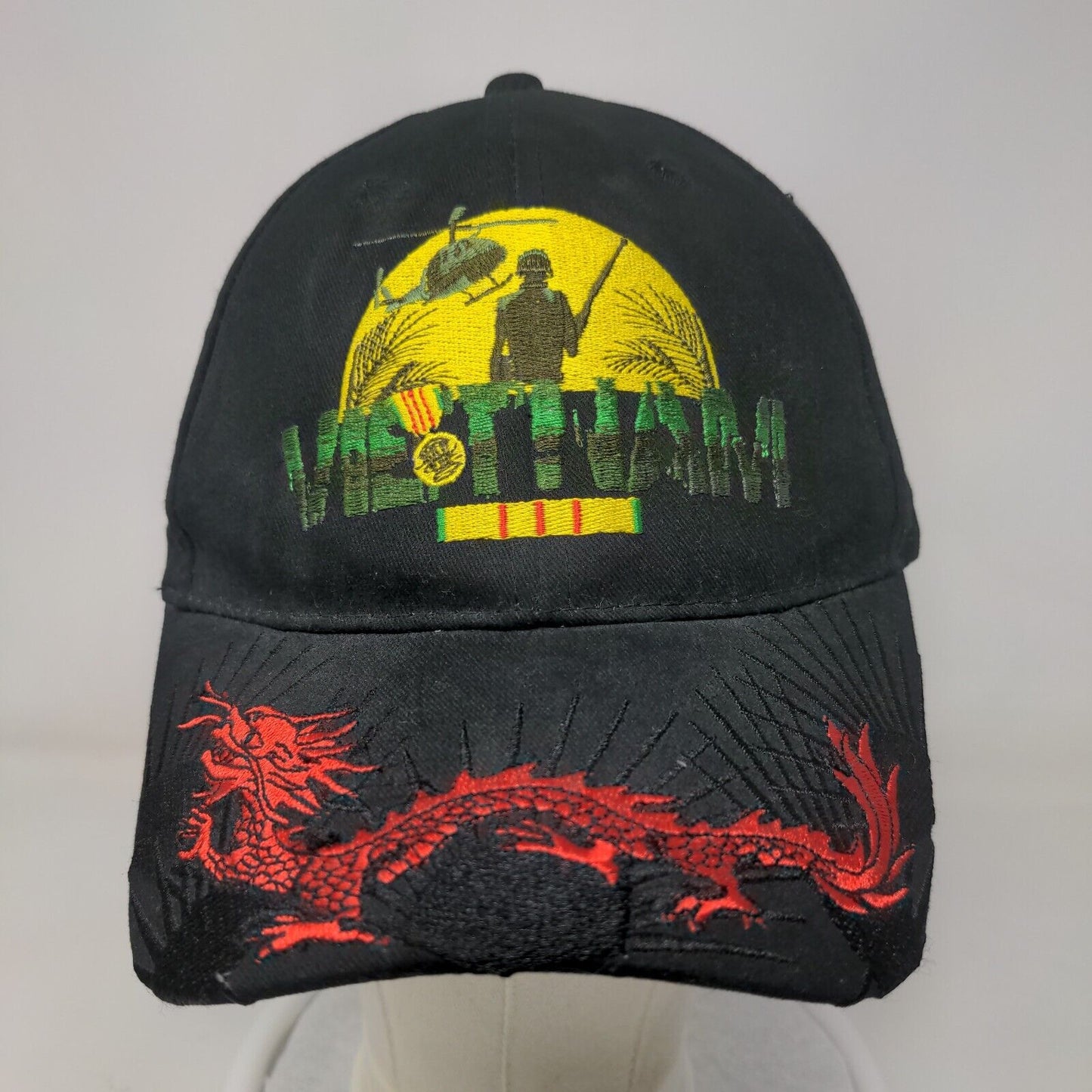 Vietnam Veteran Dragon Strapback Hat Black OSFM Eagle Crest Embroidered