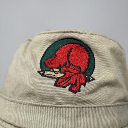 AJM Men's Bucket Hat Tan Size OSFM Embroidered Canada Beaver Logo Cotton