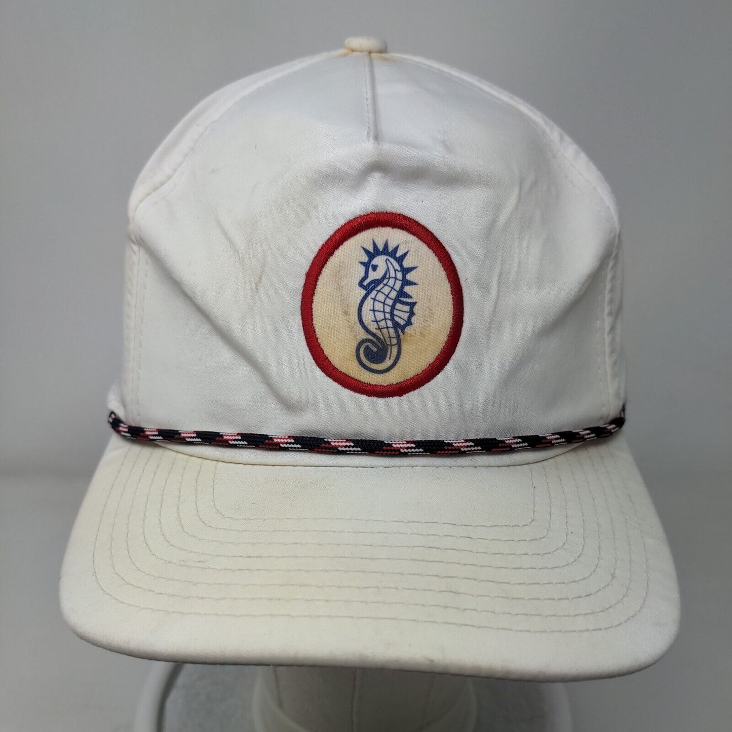 Seahorse Snapback Trucker Hat White OSFA Adjustable Embroidered Rope Imperial