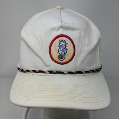 Seahorse Snapback Trucker Hat White OSFA Adjustable Embroidered Rope Imperial