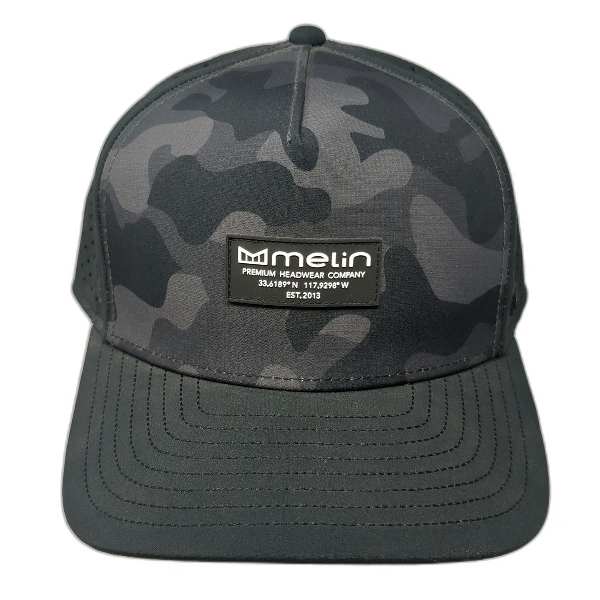 Melin 5 Panel Black Hat L Camo Mesh Snapback Perforated Odyssey Hydro Tech Cap