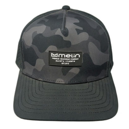 Melin 5 Panel Black Hat L Camo Mesh Snapback Perforated Odyssey Hydro Tech Cap