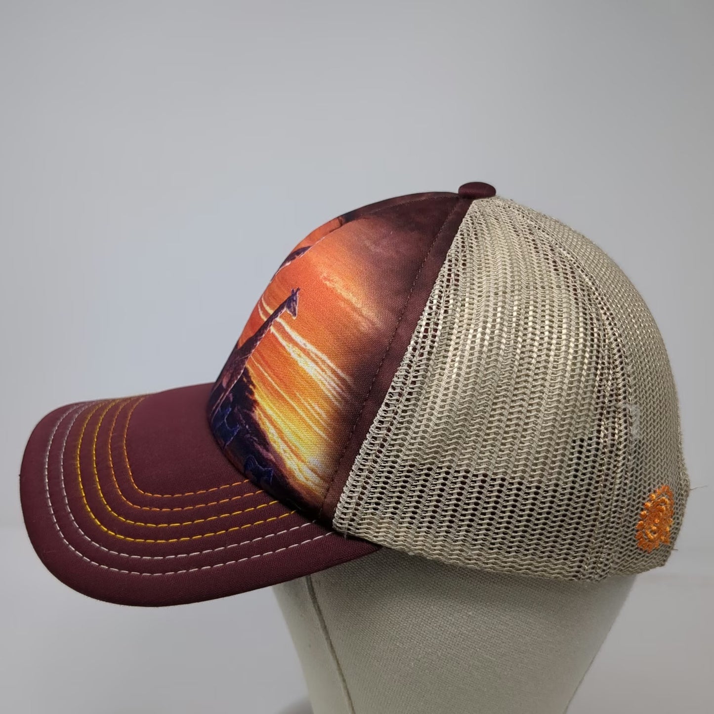 The Mountain Trucker Hat Purple Beige One Size Giraffe Sunset Savanna Wildlife