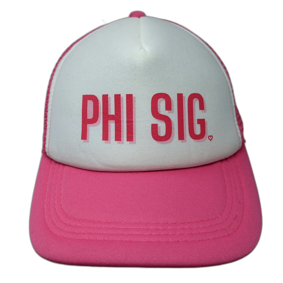 Trucker Hat Pink White One Size Phi Sig Sorority Heart Mesh Back Snapback Foam
