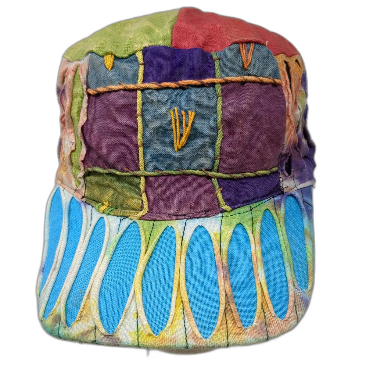 Rising International Army Cap Red Blue Green Patchwork Tie Dye Hat Bohemian