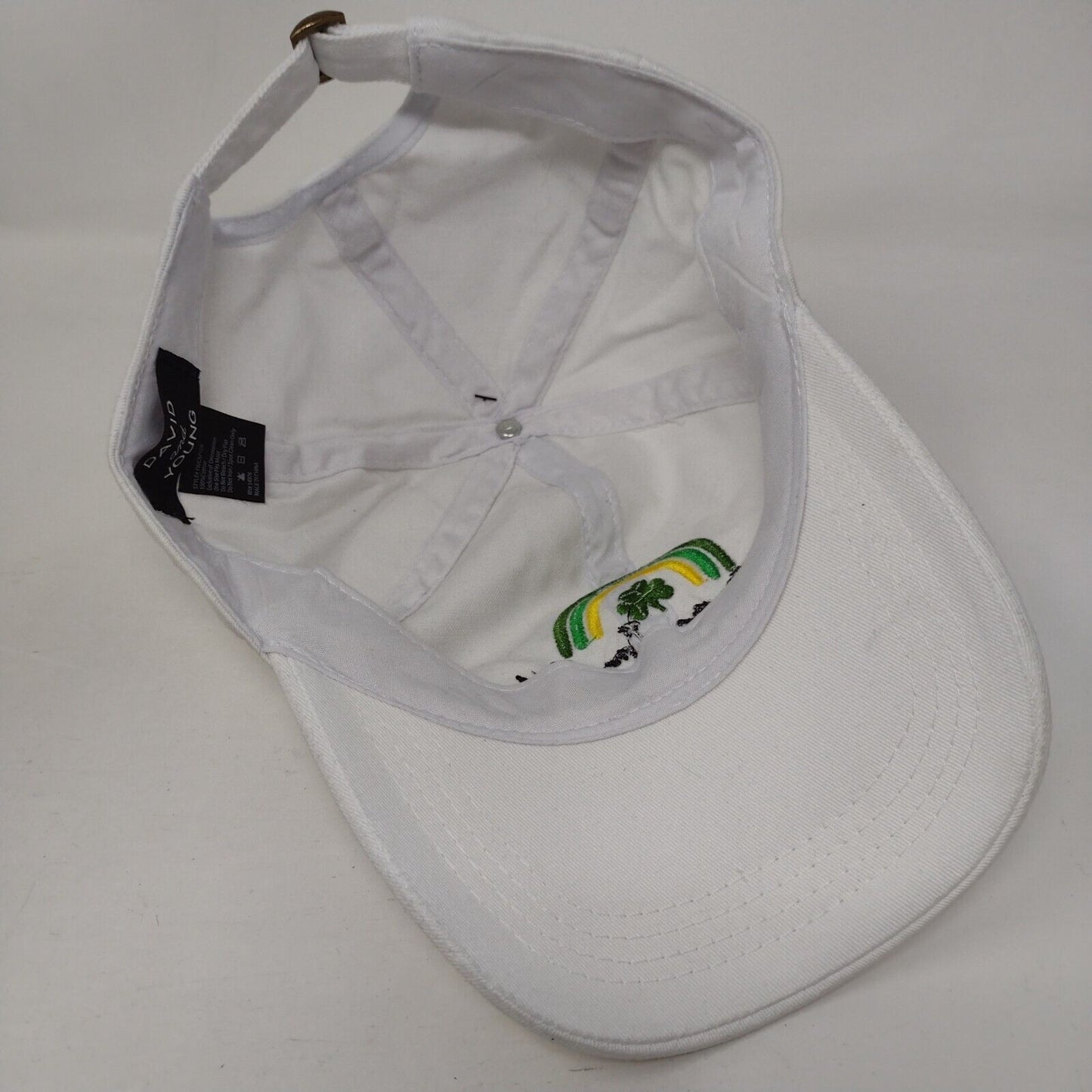 Kiss Me I'm Irish Slideback Hat White OSFM Embroidered Clover David and Young