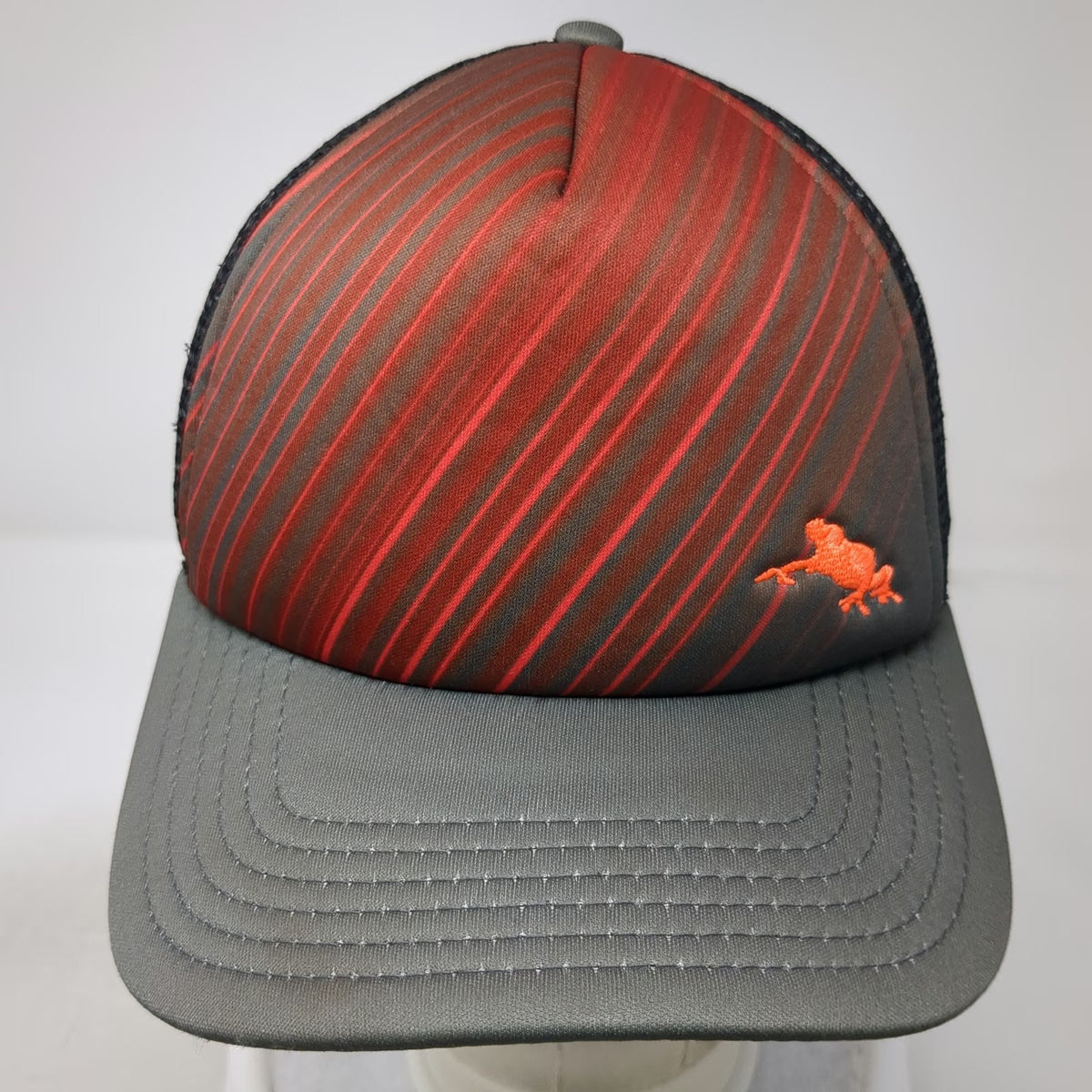 Oakley Trucker Hat Gray Red Black One Size Frog Logo Mesh Snapback Stripes Hat