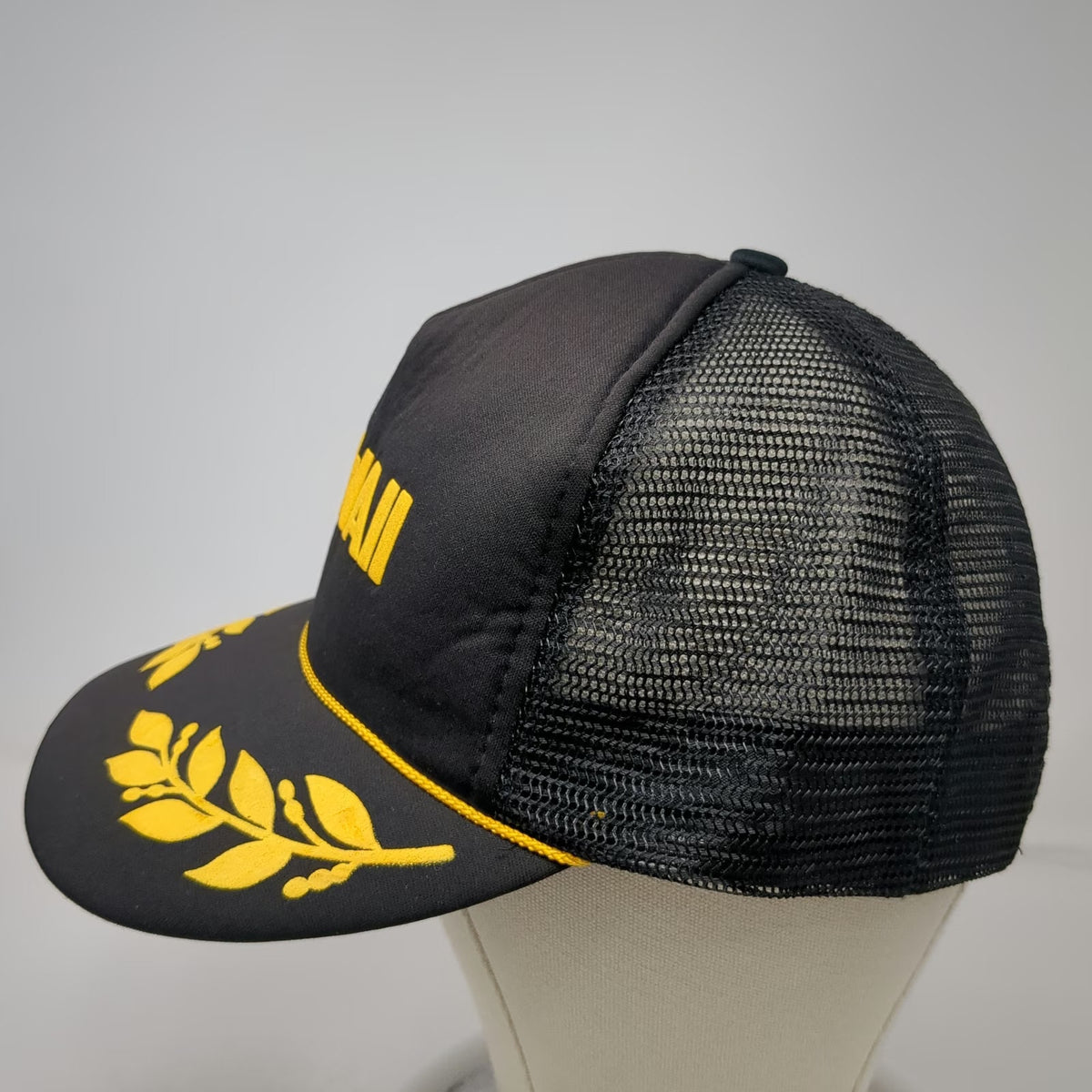 Hawaii Intercontinental Corp Black Trucker Hat Laurel Yellow One Size Snapback