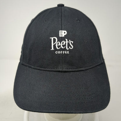 Peet's Coffee Baseball Cap Black One Size Leather Strap Slideback 6 Panel Hat