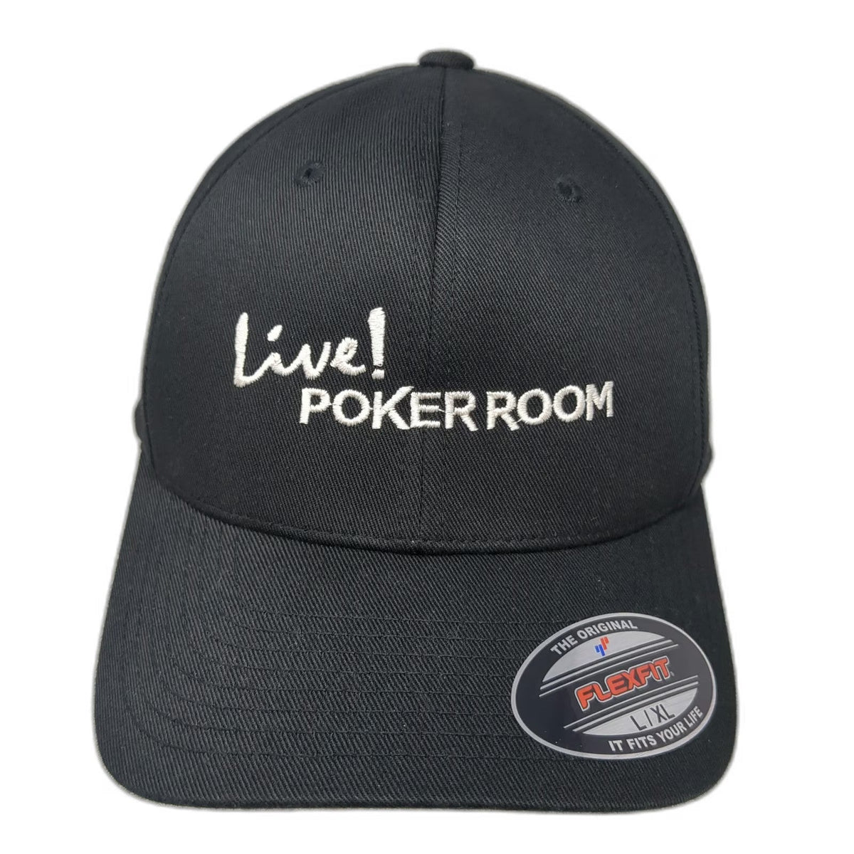 Port Authority Baseball Cap Black XL Live Poker Room Fitted Flexfit Curved Hat