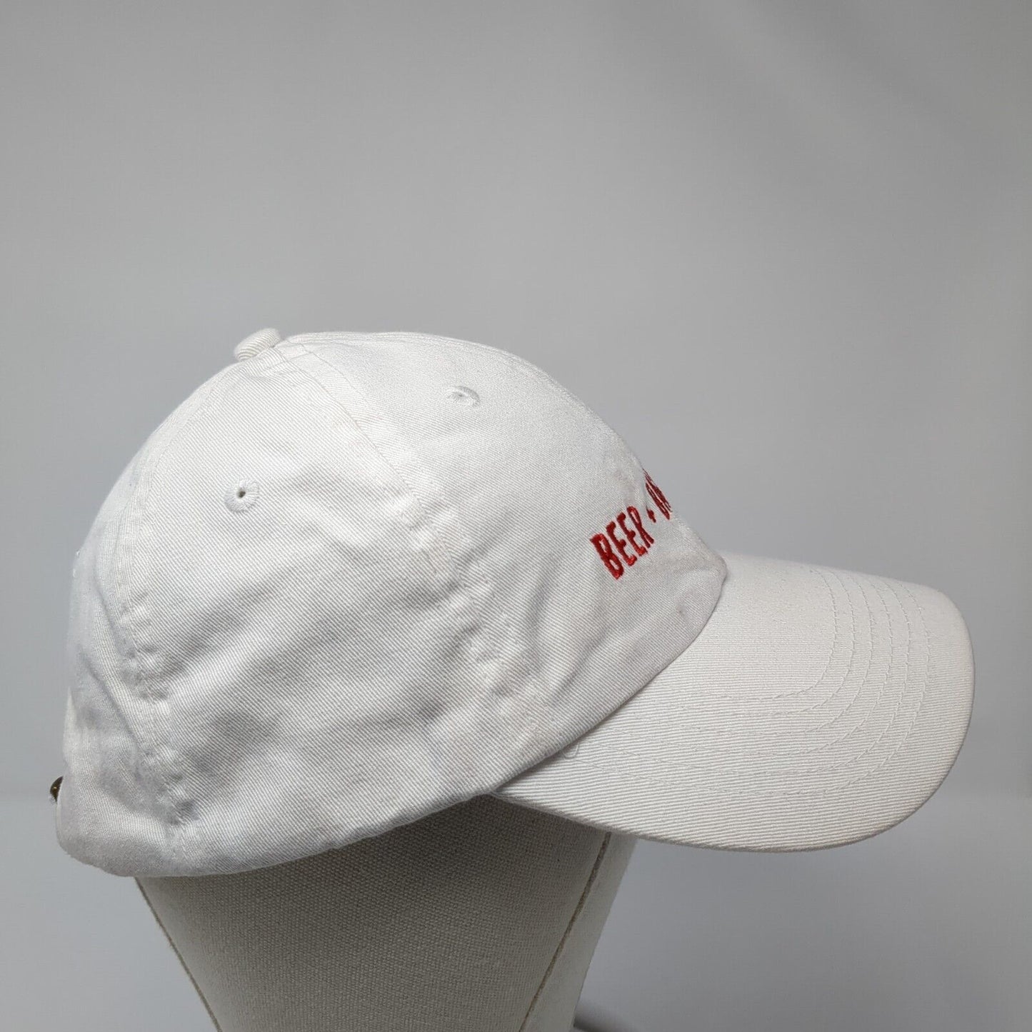 Beer + Baseball Slideback Hat White One Size Adjustable Vented Holes Cotton