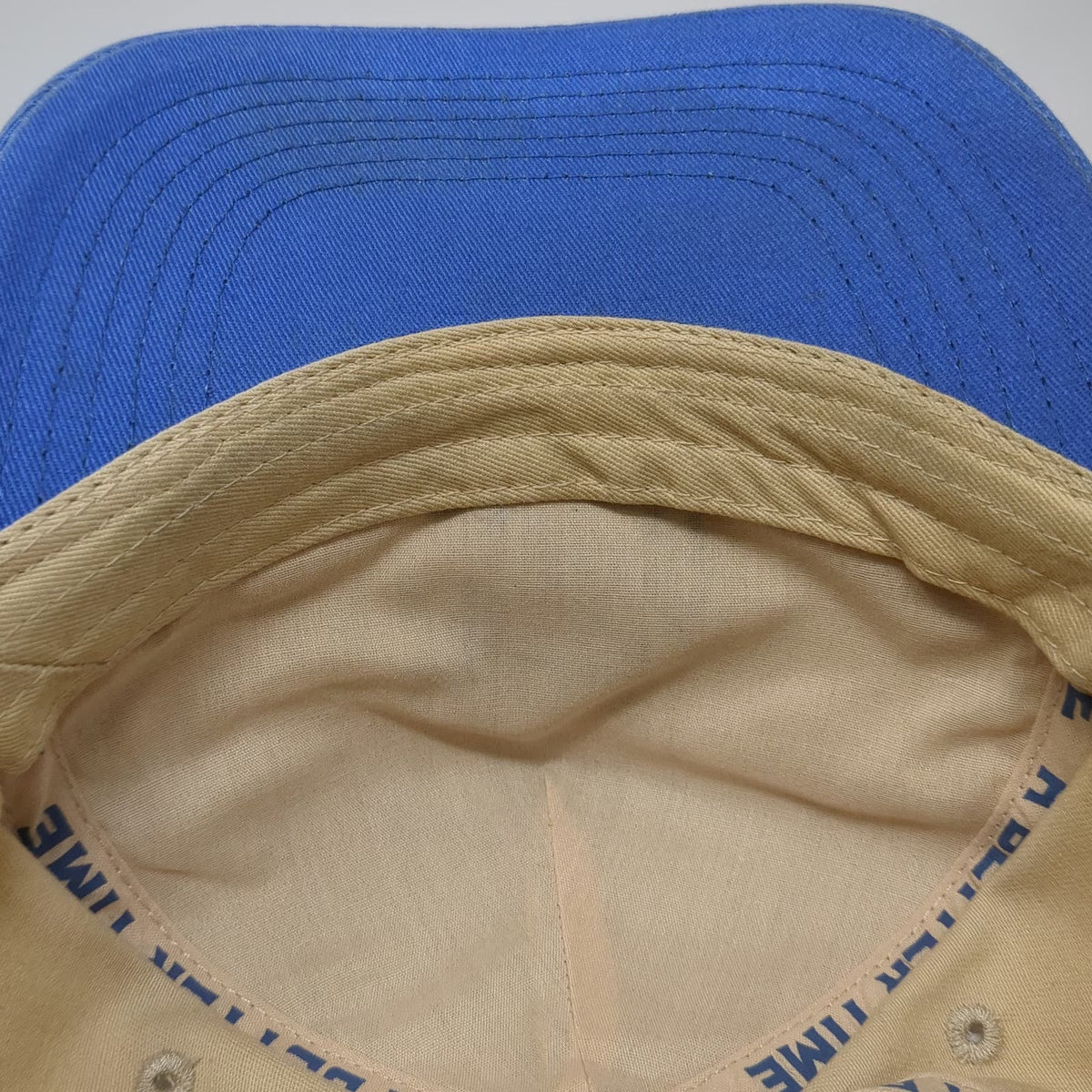 A Better Time 5 Panel Beige Blue One Size Snapback Hat Nicotine Warning Patch
