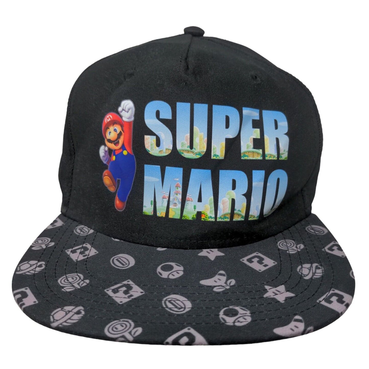 Super Mario Boy's Snapback Hat Black OSFM Graphic Logo 2022 Adjustable