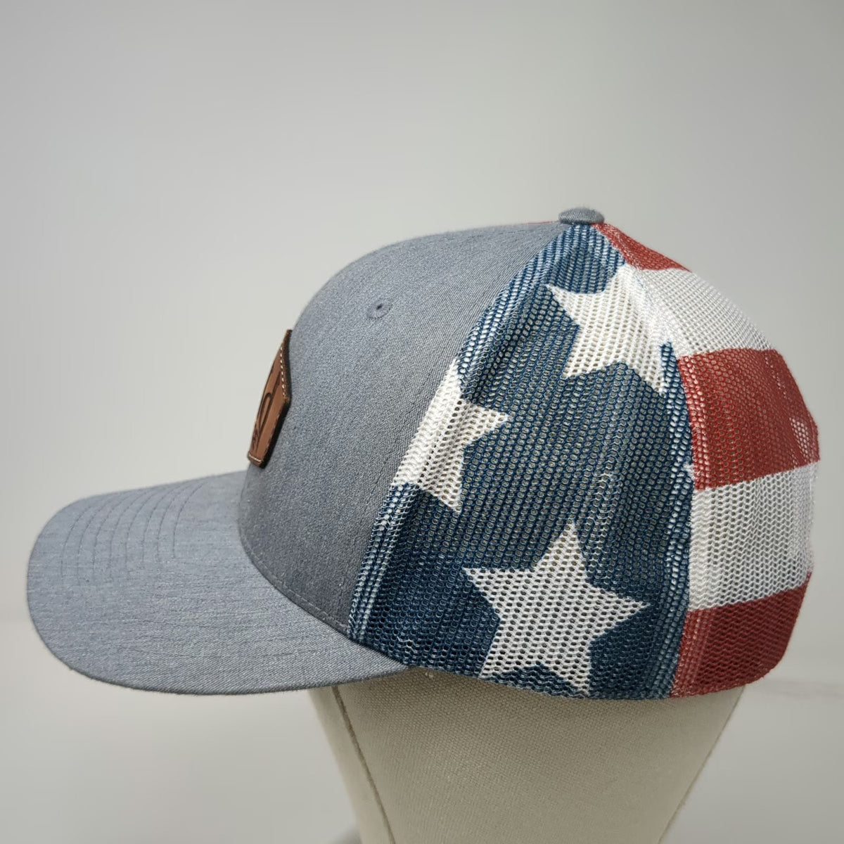 Richardson Trucker Hat Gray One Size The Wild Race Leather Patch Stars Stripes