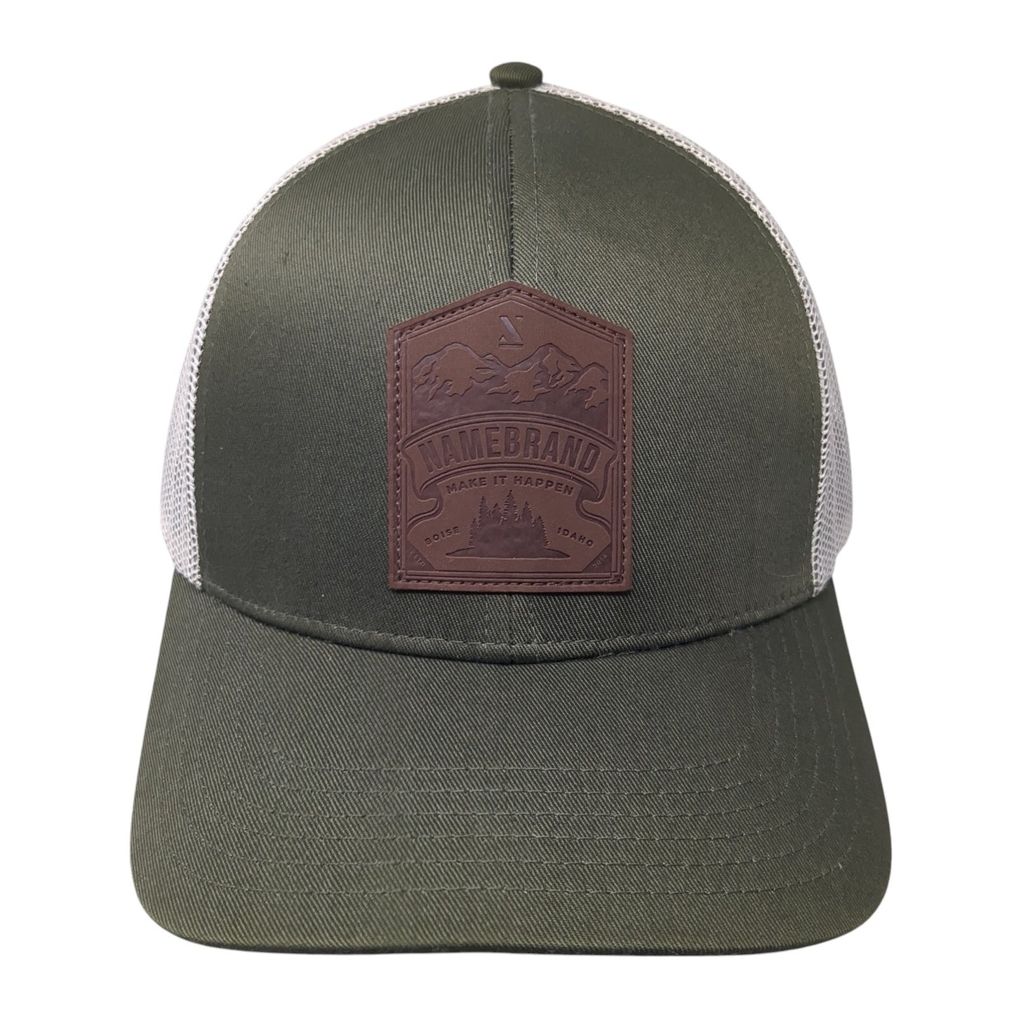 Namebrand Leather Patch Snapback Trucker Hat Green One Size Mesh Back