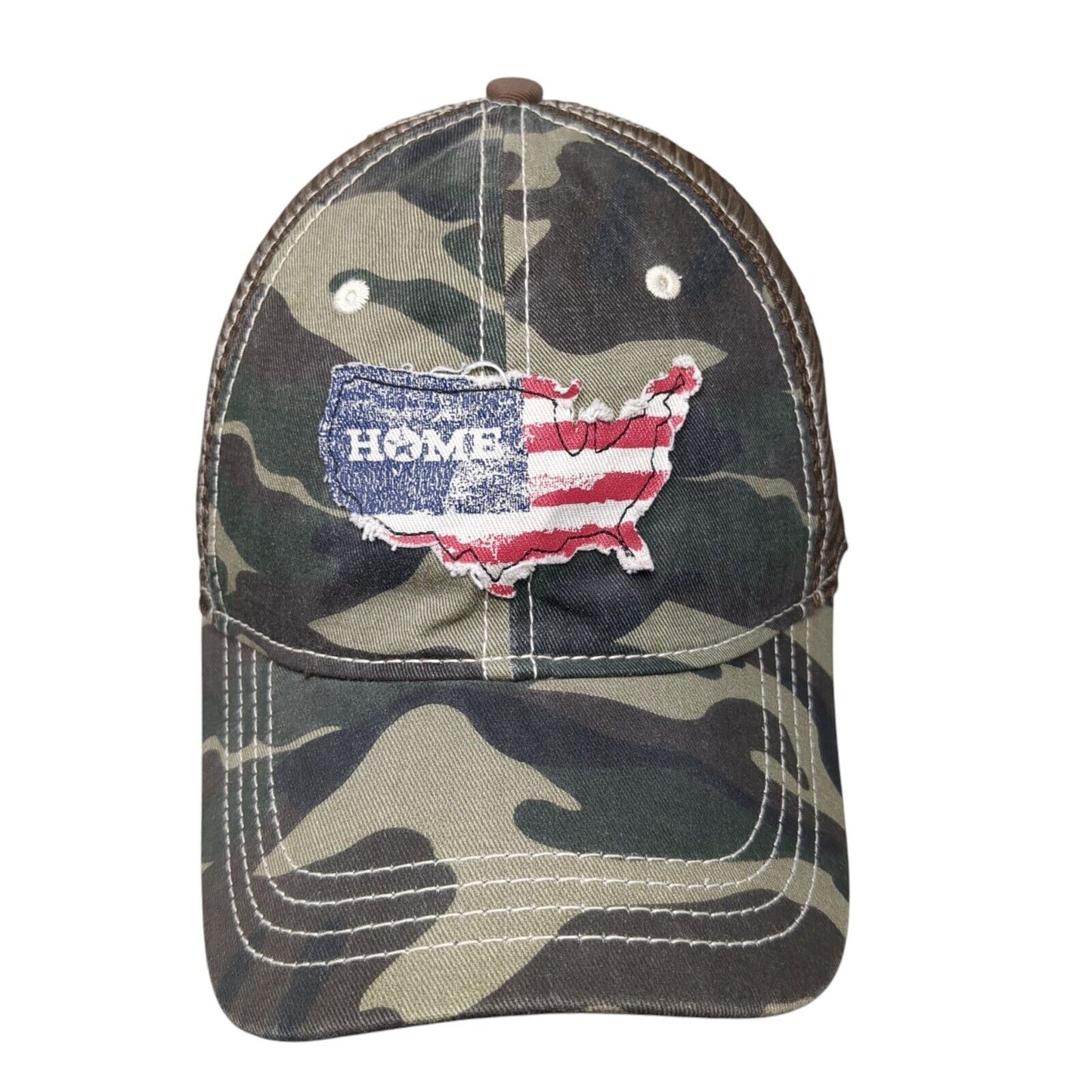 Home USA Flag Patch Strapback Trucker Hat Camo One Size Mesh Back