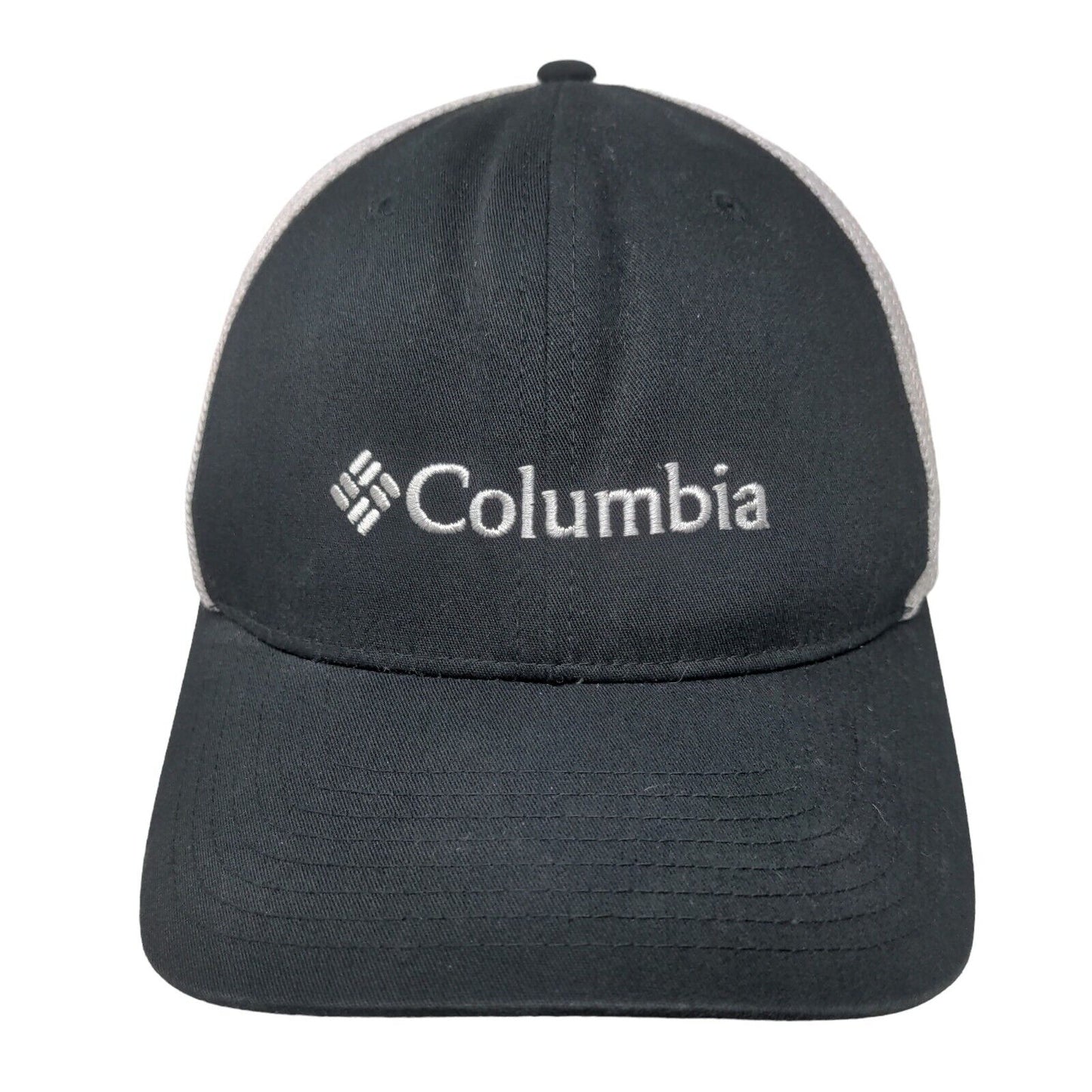 Columbia Fitted Trucker Hat Black L/XL Embroidered Colorblock Mesh Back