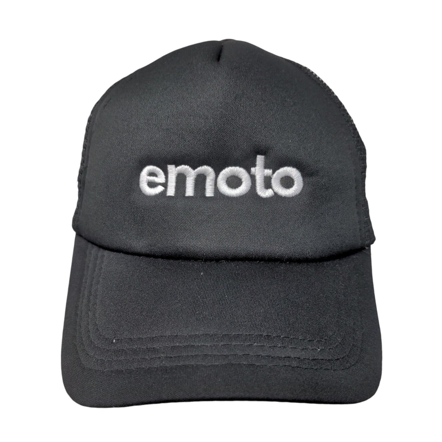 Emoto Snapback Mesh Back Trucker Hat Black One Size Solid Embroidered