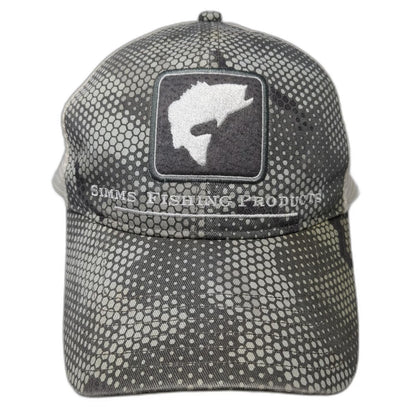 Simms Trucker Hat Gray One Size Mesh Snapback Fishing Hex Camo Bass Logo Patch