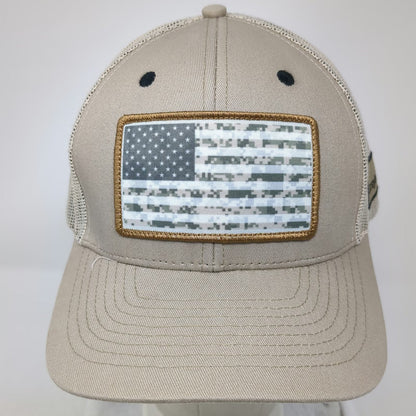K-Products Trucker Hat Beige One Size Mesh Back Snapback Camo Flag Graybar