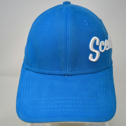 Scentsy Baseball Cap Blue One Size Embroidered Script Logo Stretch Fit Trim Hat