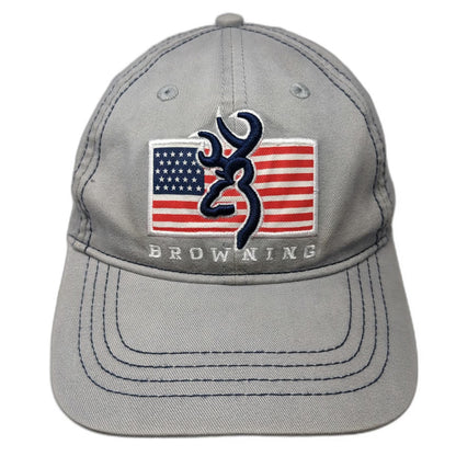 Browning Baseball Cap Gray One Size American Flag Buckmark Logo Slideback Hat