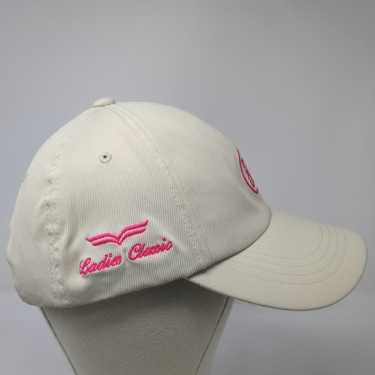 G/FORE Snapback Hat Beige One Size Pink Logo Nylon Golf Sport Cap Adjustable