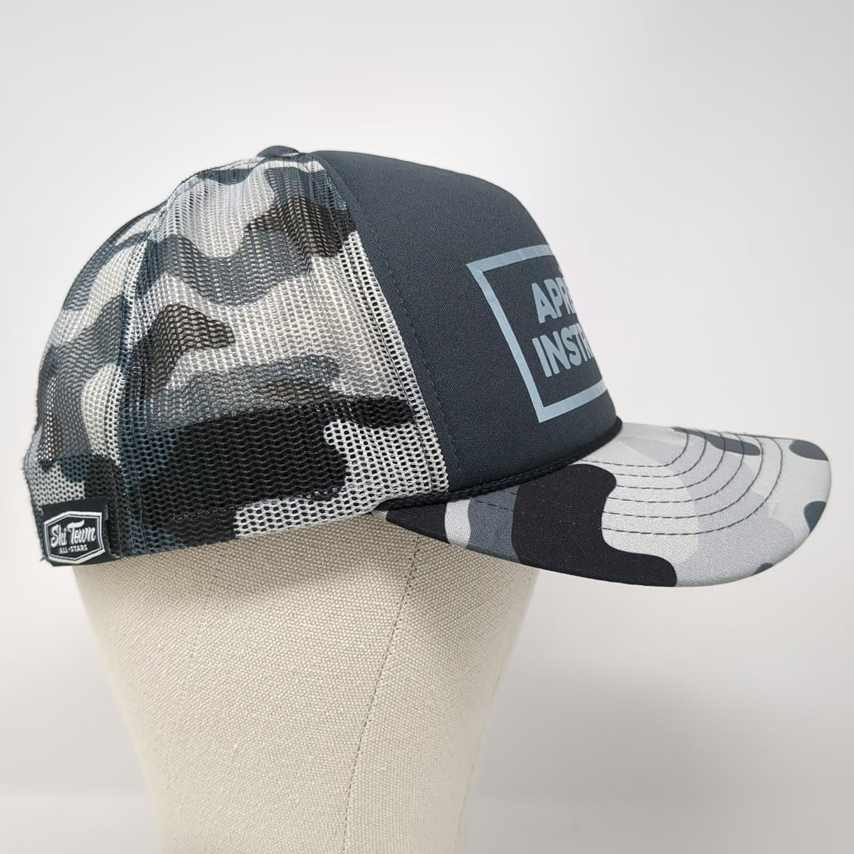 Ski Town All-Stars Trucker Hat One Size Gray Black Camo Après Ski Instructor